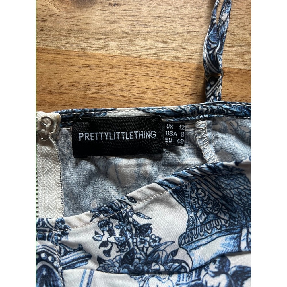 PrettyLittleThing Blue Renaissance Toile Print Corset Top Zip back coquette chic - Picture 7 of 8